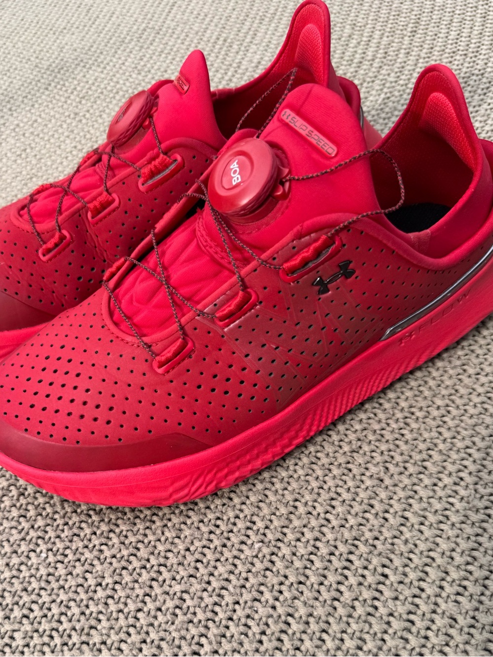 Under Armour Flow SlipSpeed Training Shoes Red Black Sneaker Men 7 Woman 8.5
